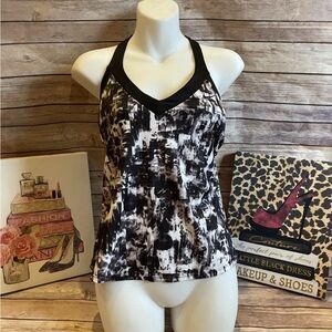 Nike Black and White Graphic halter Fitted Tank Top workout built in bra sz s